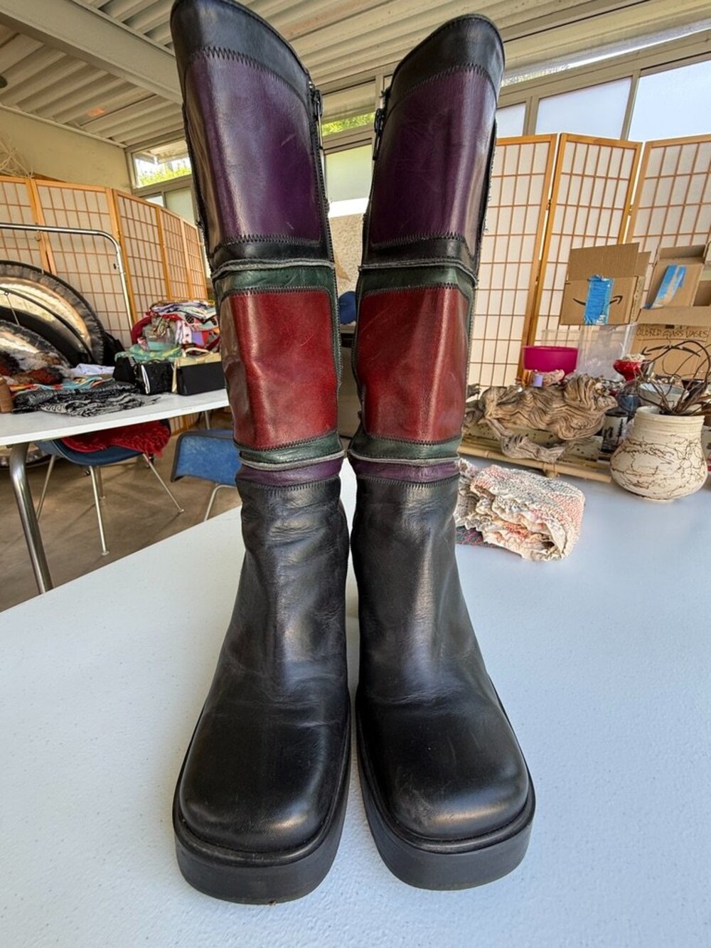 Rare Vintage El Dante’s Enigma Made in Spain Patchwork Platform Boots 9.5-10 - Picture 2 of 6